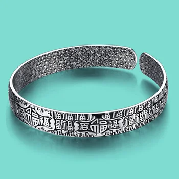 

Women's 925 Sterling silver Bracelet Ethnic Blessing Bracelet Open Design Solid Silver Jewelry Lady Charm Bangle Vintage Bijoux