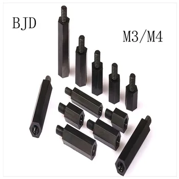 

50pcs New Black Plastic Nylon M3 M4 Metric Threaded Male to Female Male-Female M-F Hex Hexagon Spacer Column Standoff Support