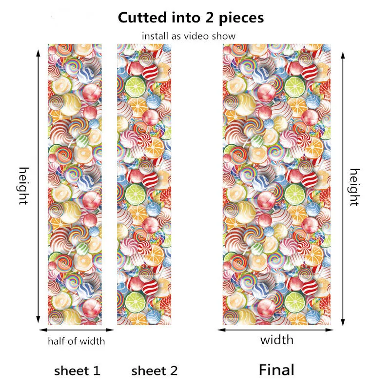 Самоклеящиеся дверные обои, красочные леденцы, ПВХ наклейки s для дверей, гостиной, ванной комнаты, детской спальни, Декор, наклейка Porte - Цвет: DZ84cutted into 2pcs