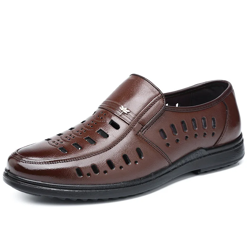 AlexBu/Летняя мужская обувь; мужская деловая офисная обувь для мужчин; кожаные оксфорды; сандалии с дырочками; дышащая обувь на шнуровке; сезон осень; Цвет черный, коричневый