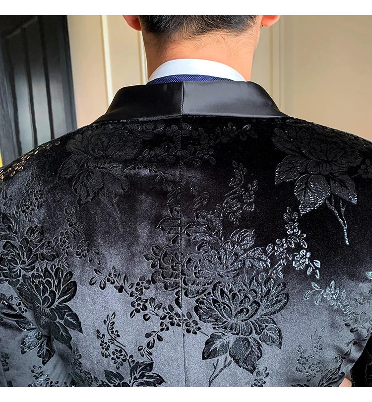 Wholesale Best Quality Gender Black Navy Blue Velvet Suit Men Luxury