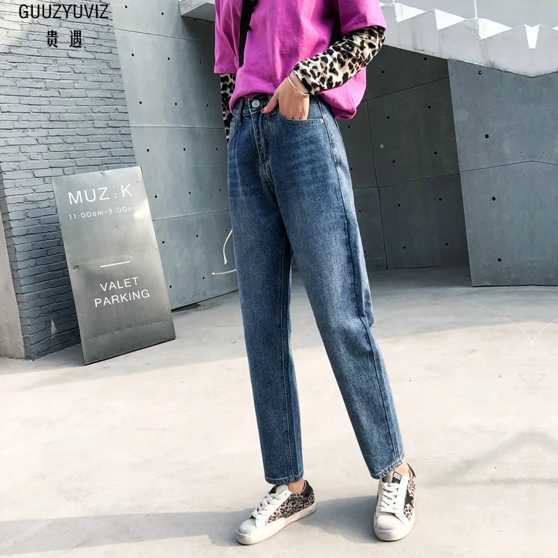 GUUZYUVIZ повседневные джинсы женские большие размеры свободные джинсовые шаровары Mujer 2019 Высокая талия Винтаж бойфренд джинсы для женщин