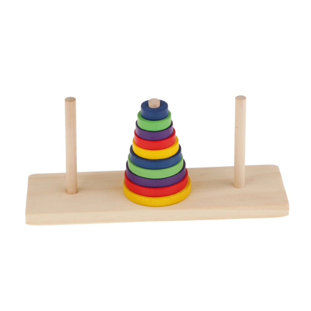 Wooden Colorful Tower of Hanoi Logic Puzzle Brain Teaser Intellectual Toy for Kids Teens 4-14 Ages (10 Rings)