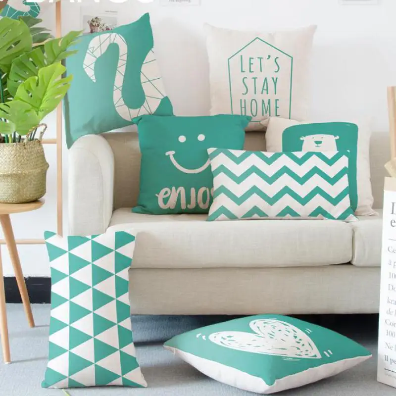 

Nordic Style Decoration Green Pillow Geometric Animal Flamingo Elephant Bear Striped Small Triangle Love Cushion For Sofa Chair