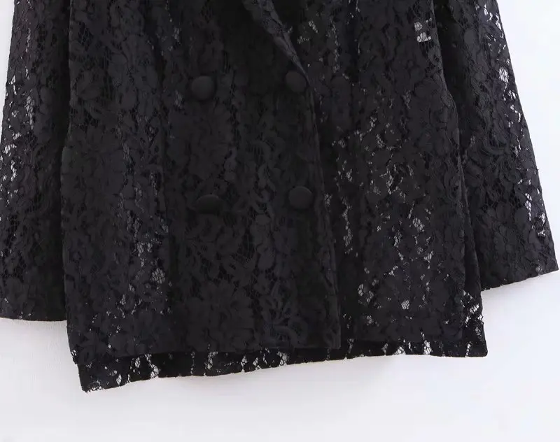 2019 New Women blazers and jackets Fashion Office Lady Lace double breasted blazer Women Sexy Hollow Spring black blazer woman