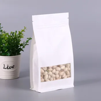 

Hot 10cmx20cm White Big Capability Stand-up Kraft Paper Packaging Bag with zipper window Foods coffee Bag Jewelry storage Bags