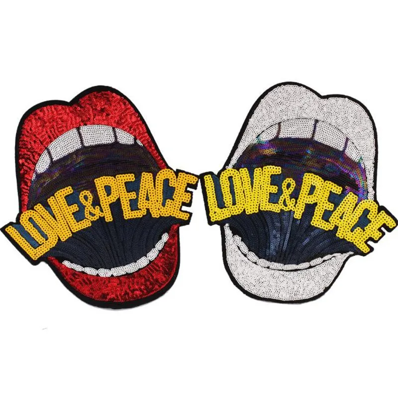 

T shirt Women patch sequins 26cm red lips LOVE&PEACE deal with it patches for clothing stickers 3d t shirt mens free shipping