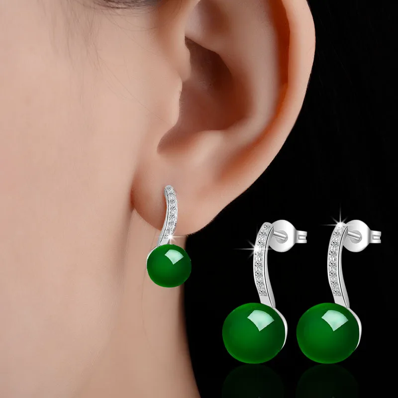 

Big Green Black Red Opal Earrings Natural Stone Vintage Retro White Rhinestone Zircon Piedras Verdes Dangle Earrings 2017 New