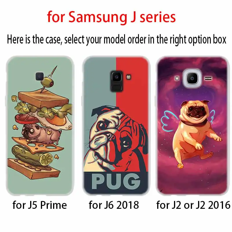 Мопса собака чехол ТПУ силиконовый для Samsung Galaxy J6 J8 J3 J5 J7 J4 J2 J1 Plus 2018 2016 2017 EU Prime