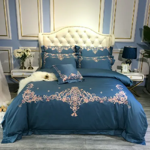 bedding set 7 Комплект постельного белья из египетского хлопка King size queen, синий, серый, простыня, простыня с вышивкой, пододеяльник, Комплект постельного белья parure de lit - Цвет: bedding set 7