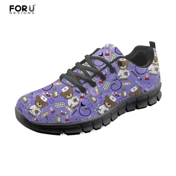 

FORUDESIGNS Cartoon Nursing Fashion Flats Shoes Woman Casual Nurse Pattern Comfortable Mesh Breathable Shoes for Women Zapatos