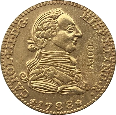 Покрытые 24 каратным золотом 1788 года испанские 2 монет эскудос Карлос III|gold coin ring