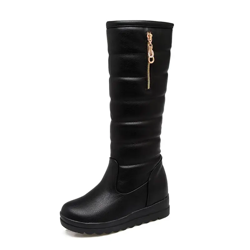 REAVE CAT/Большие размеры 34-42, Зимняя Теплая обувь на меху женские пикантные зимние сапоги до колена водонепроницаемая обувь на танкетке теплая обувь, A178 - Цвет: Black