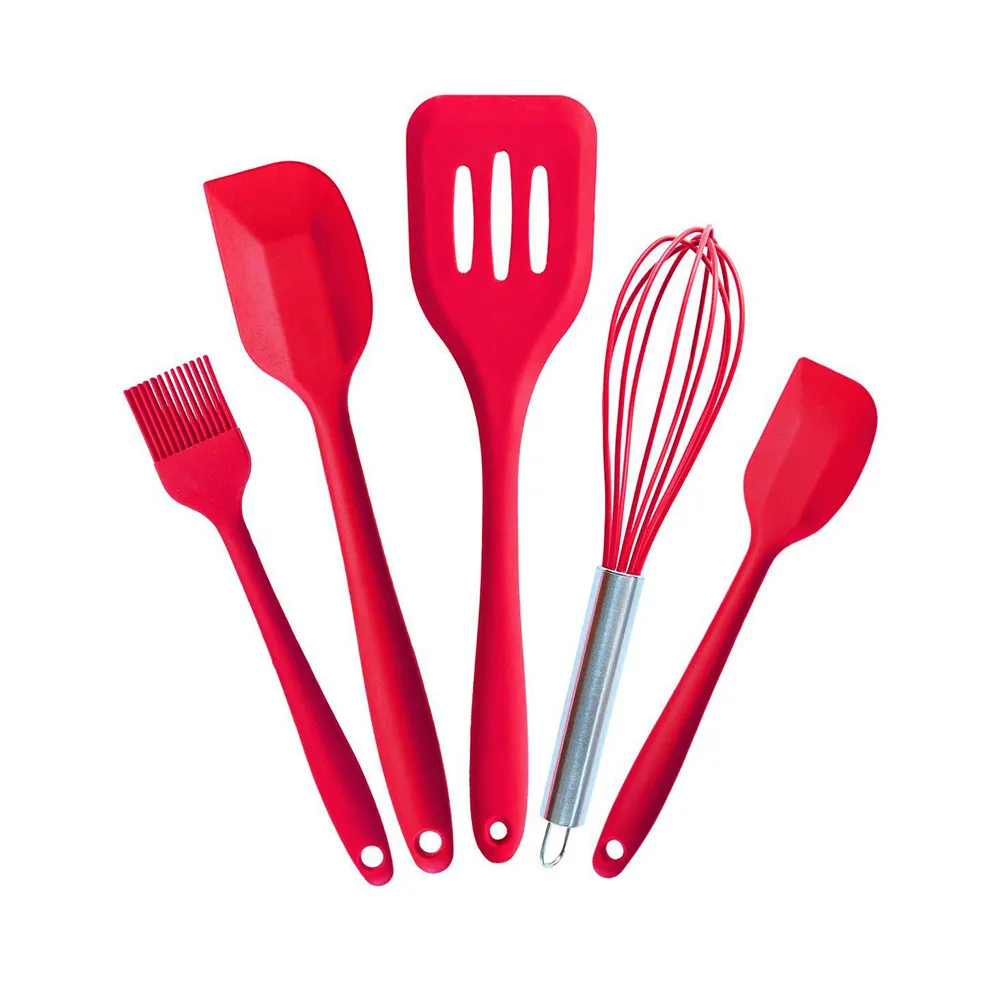 

5 Pcs/ Set A Approved Silicone Cooking Kitchen Baking Utensils Hygienic Coating Bakeware Kit DC156