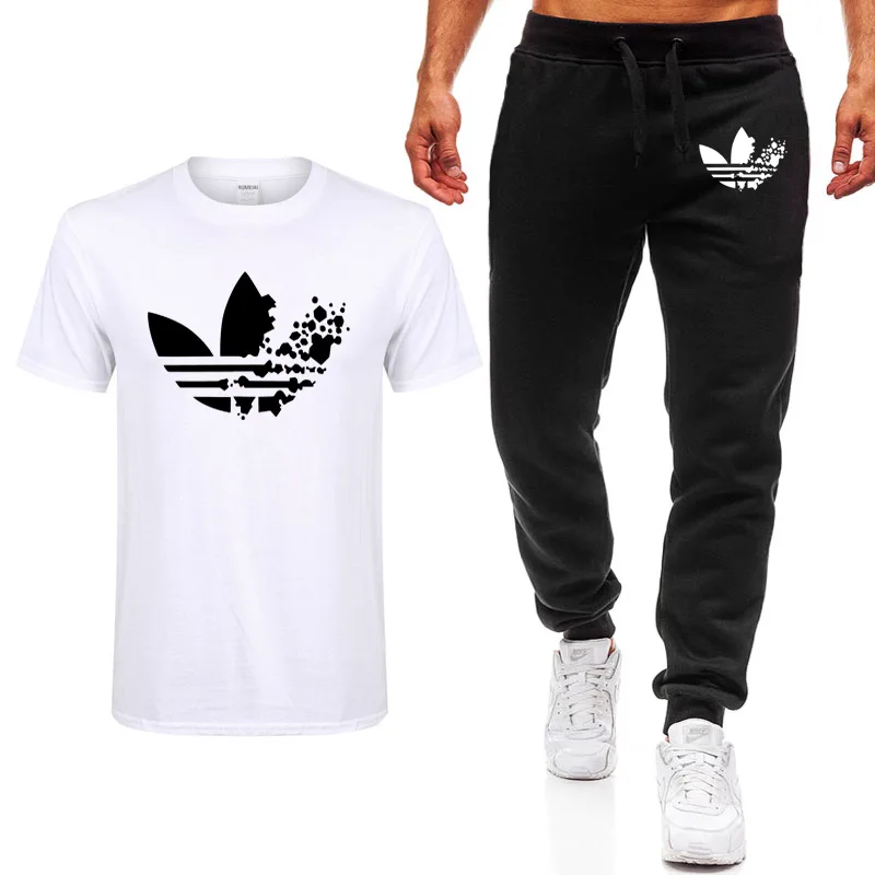 

2019 Summer Hot Sale Men's Sets T Shirts+pants Two Pieces Sets Casual Tracksuit new Male Casual Tshirt Gyms Fitness trousers men