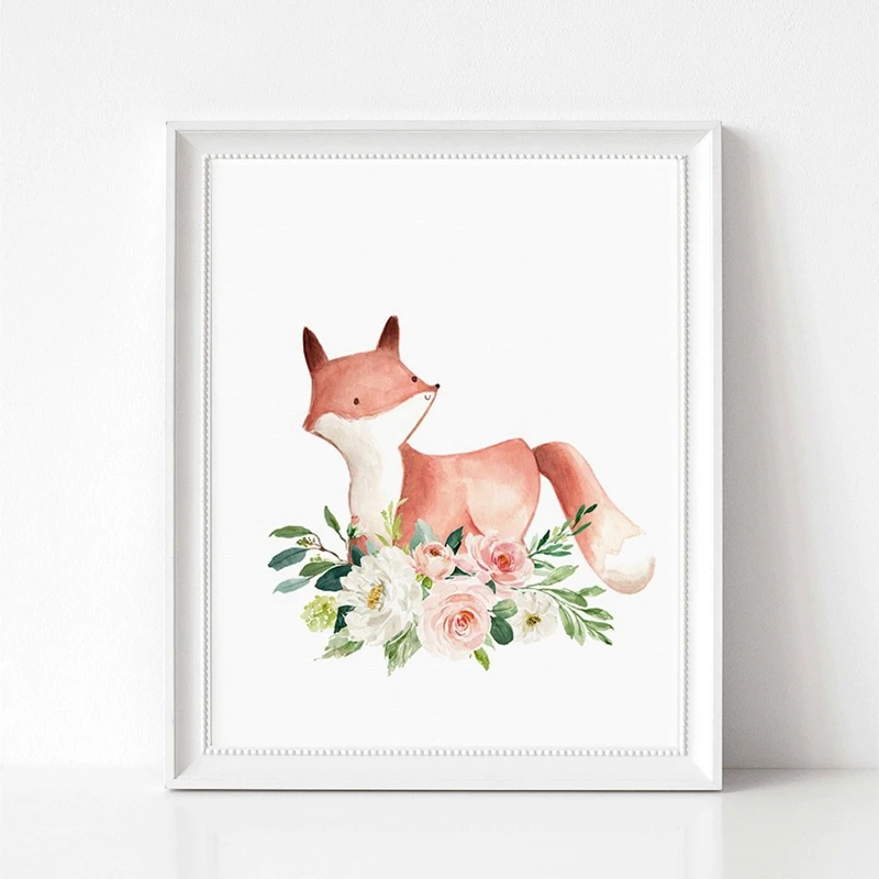 Fox Canvas Art Painting Baby Girl Room Decor
