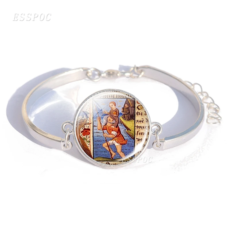Bangle St Christopher брелок браслет Святой приносить любовь к вашей жизни медаль серьги религиозный ювелирный подарок - Окраска металла: Bangle