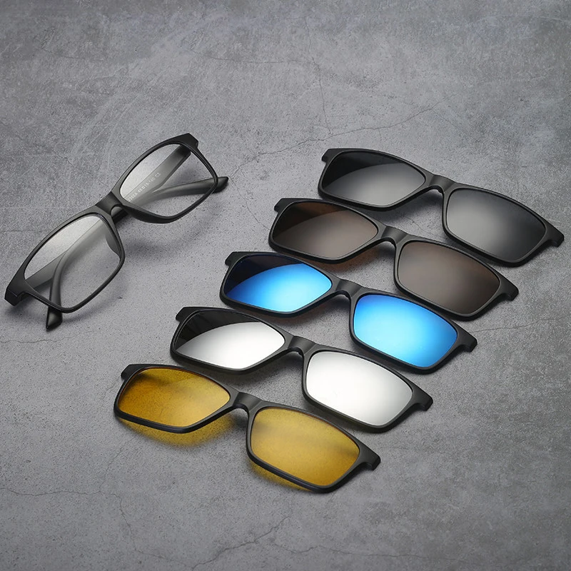 Магнитная очки набор оправа для очков с 5 шт. клип на солнцезащитные очки для женщин для мужчин поляризованные зеркальные линзы