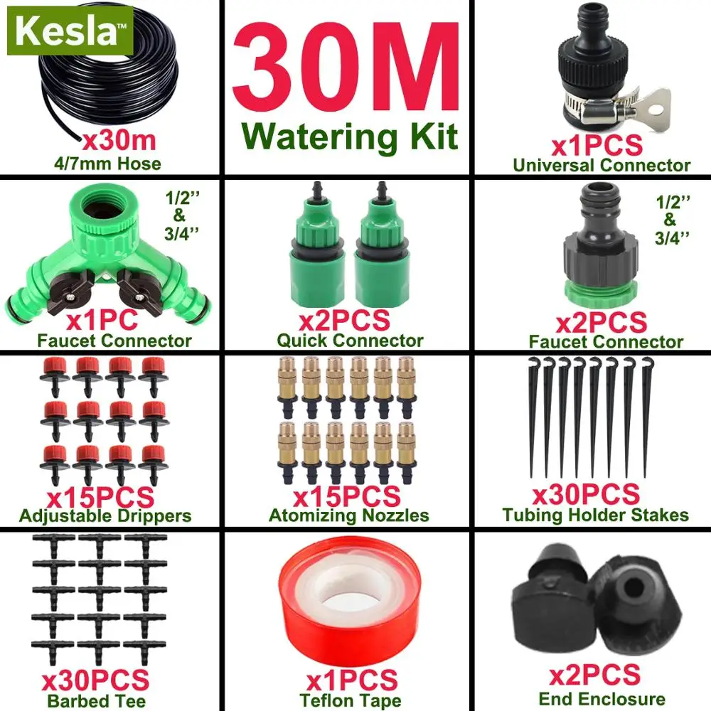 KESLA 5 м-30 м Сад капельного орошения системы полива наборы w/1/4 ''шланг запотевания спринклер капельница распылитель теплицы горшок растения