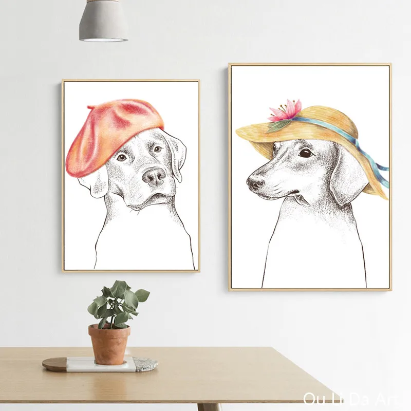 No frame abstract modern cute dog canvas printings oil painting printed on kid room wall art decoration picture | Дом и сад