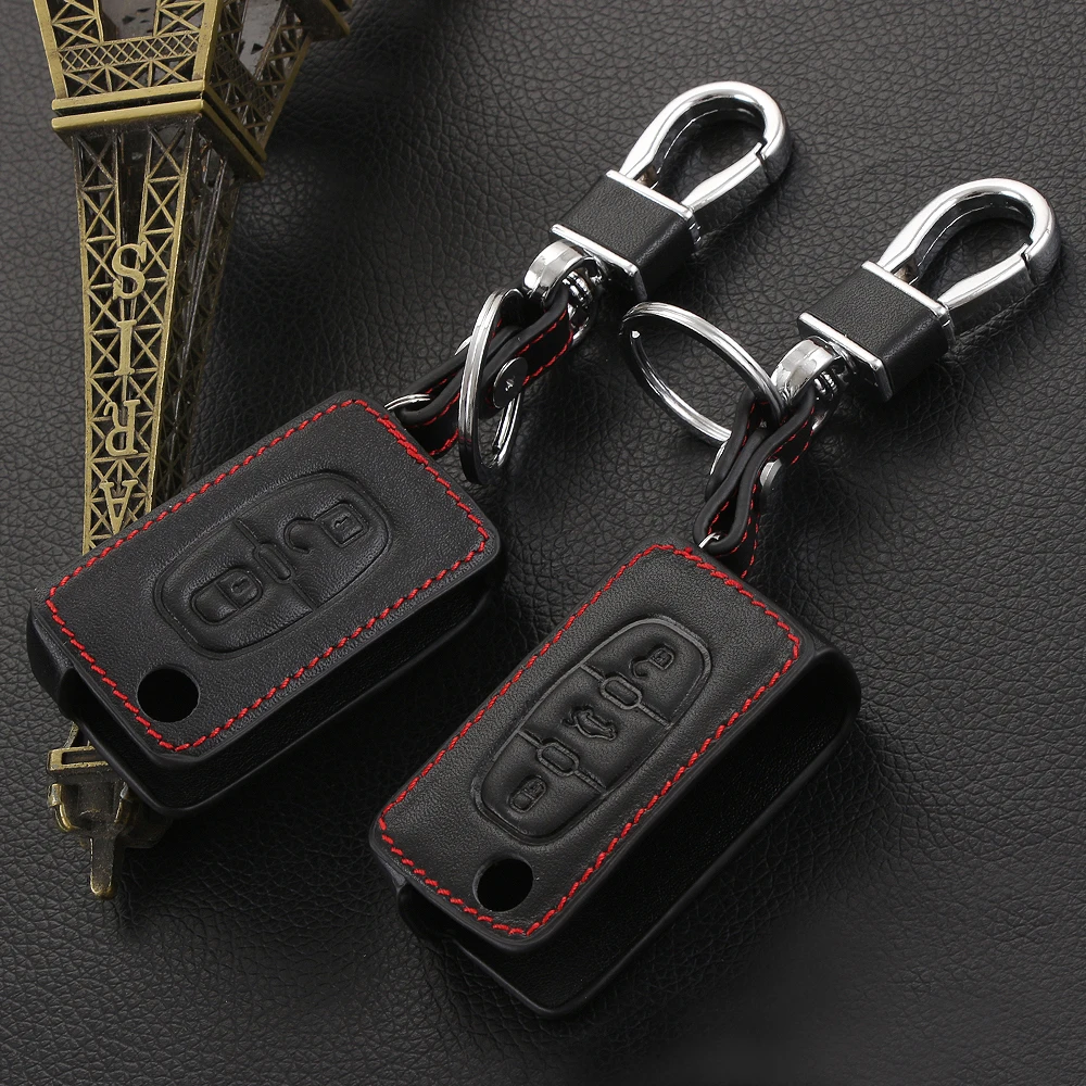 

VCiiC 2/3 Buttons Leather Car Key Case For PEUGEOT BRZ 207 307 308 407 408 For Citroen C3 C4 C4L C5 C6 Quatre Protector Cover