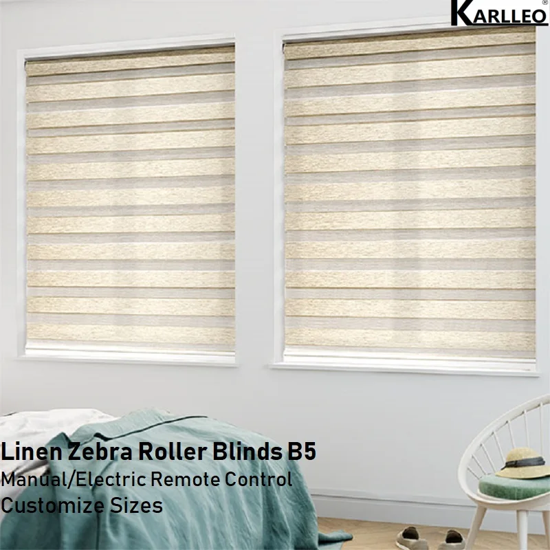 

High Quality Blackout Linen Zebra Roller Blinds Curtain Customize Sizes