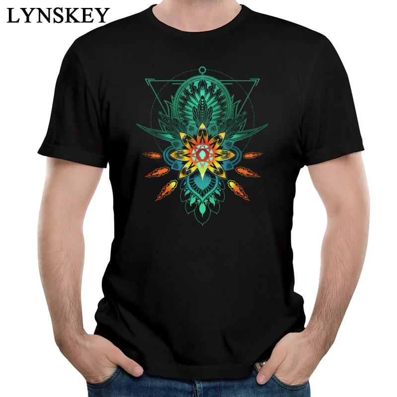 

Triangle Geometric Lotus T Shirt Men High Aesthetic Classic Art The Walking Dead s Fire Flower Mandala Printed On T-Shirt