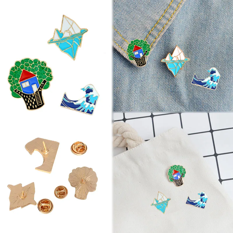 

Sale 1PC Blue waves brooch Enamel Pin Cartoon Metal Brooch for Women Boys Coat Bag Pin Badge