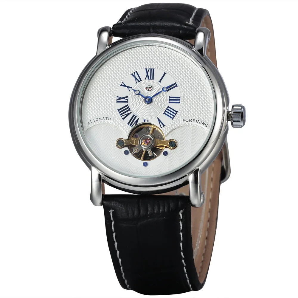 

FORSINING Luxury Brand Solid Tourbillon Men Dress Watch 2015 Unique Small Roman Index Dial Automatic Mechanical Leather Strap