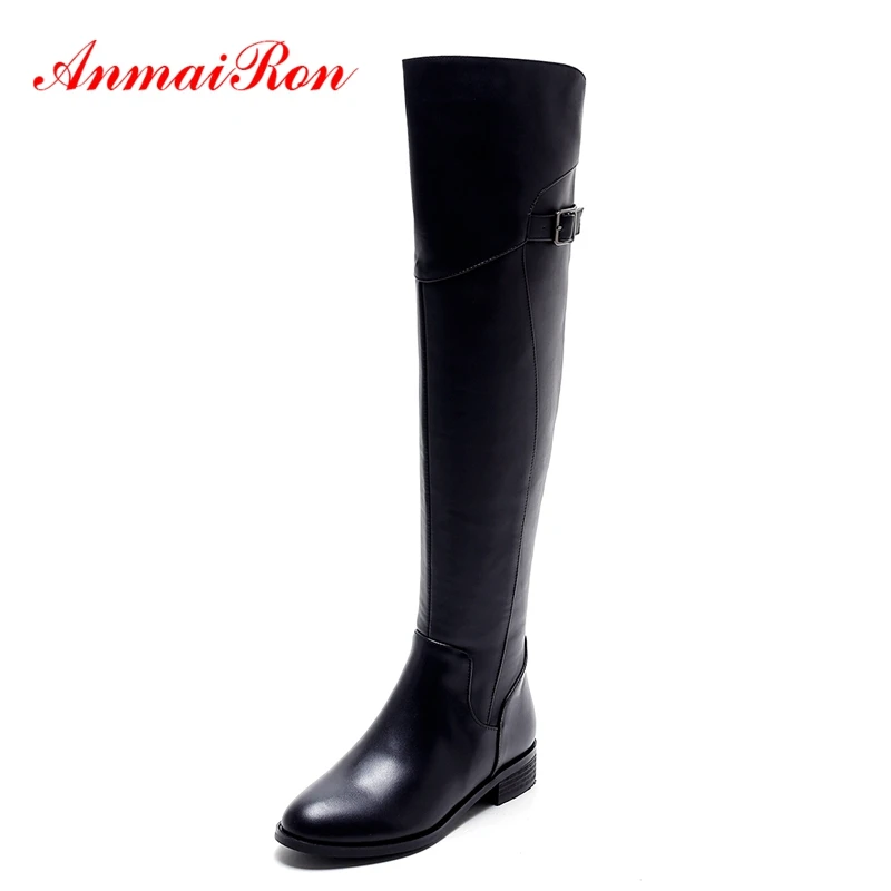 

AnmaiRon Round Toe Zip Knee-High Winter Boots for Girls Women Boots Zapatos De Mujer Size 34-39 ZYL1457