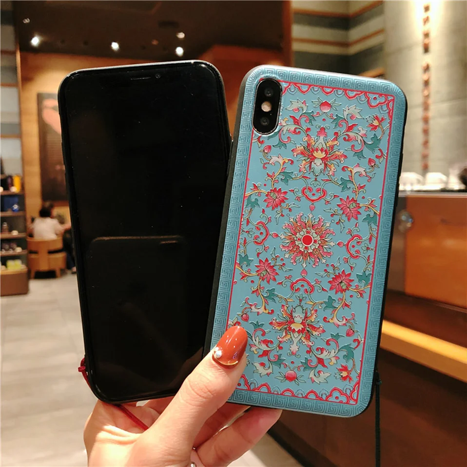 Relief Back Cover For iPhone 6 6S 7 8 X Palace Style Phone Case For iPhone 6 6S 7 8 Plus Capa Case For iPhone 6 7 8 Plus X