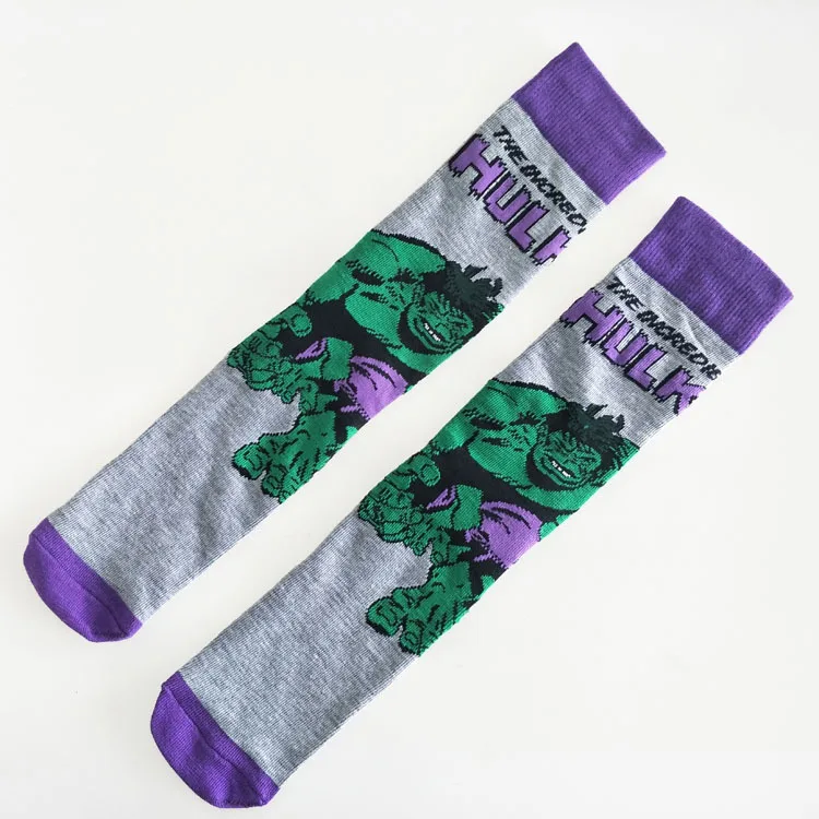 

2019 New Hot Men Marvel Comics Knee-High Socks Iron Man Captain America Cartoon Crew Socks Hawkeye Thor Hulk Casual Socks
