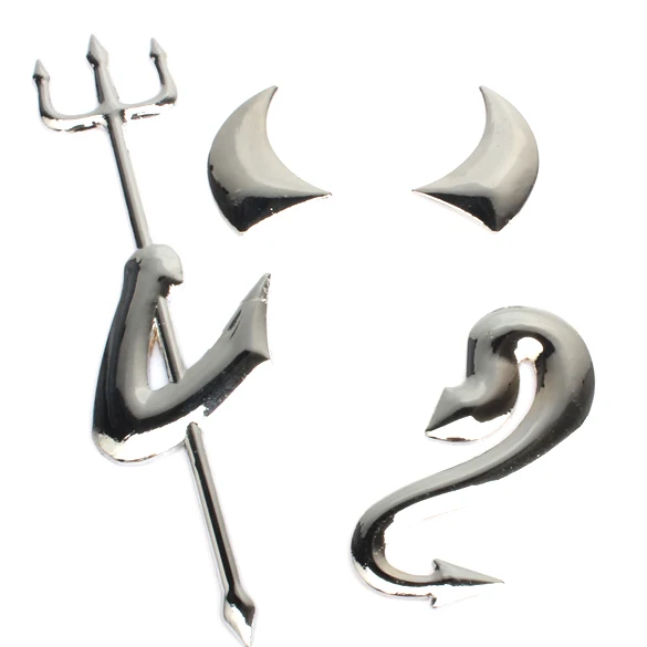 

Auto Car Badge Emblem 3D Sticker Alloy Demons Car Decal Stickers With Fork Silvery CSL2017