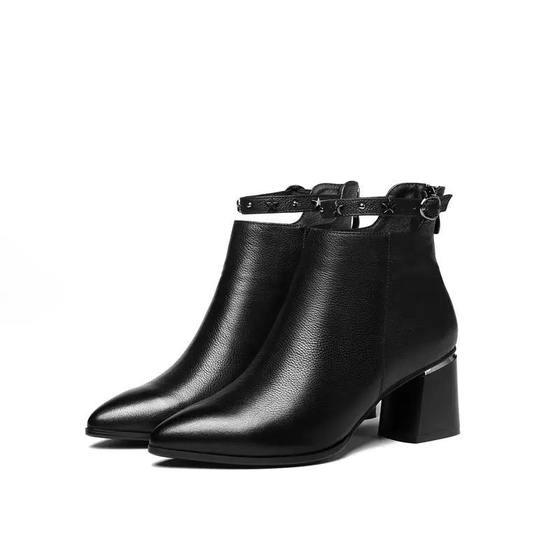 2018 Pour Nouvelle Cheville Femmes Cuir Chaussures À Hiver Dames Bottes Vache En Véritable Automne Zip Talons La Bout Pointu Noir Smeeroon Hauts yvmNw8n0PO