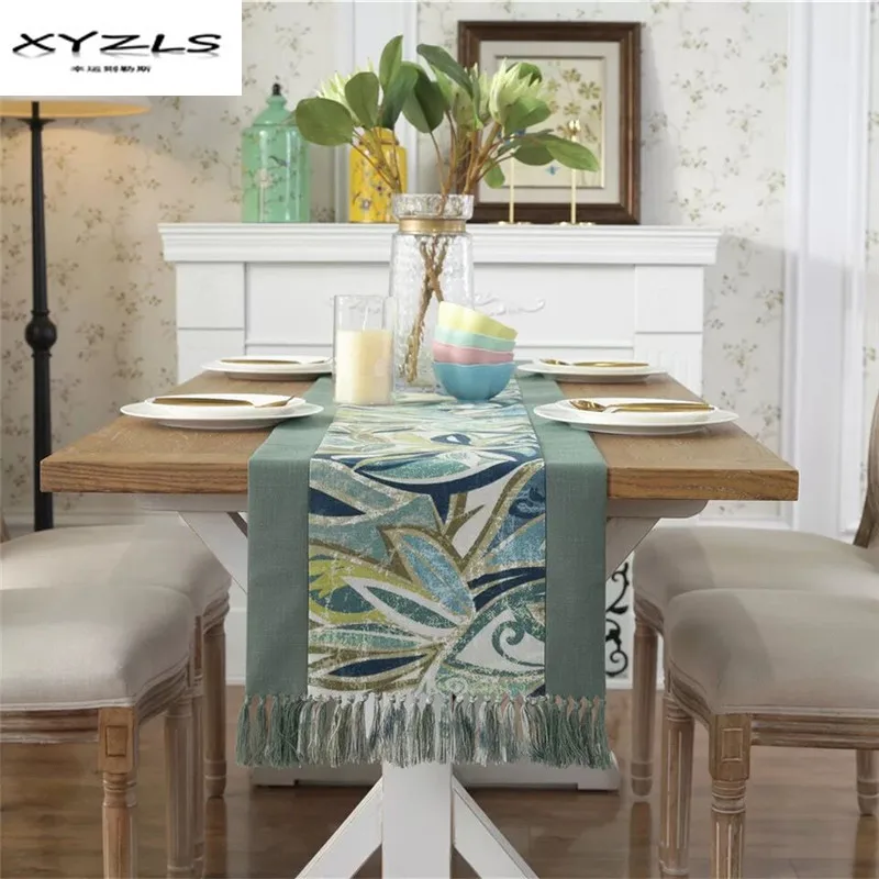 

XYZLS Cotton Polyester Table Runner Pastoral Printed Tablecloth with Tassels Dining Table Flag for Wedding Party Decoration 1PC