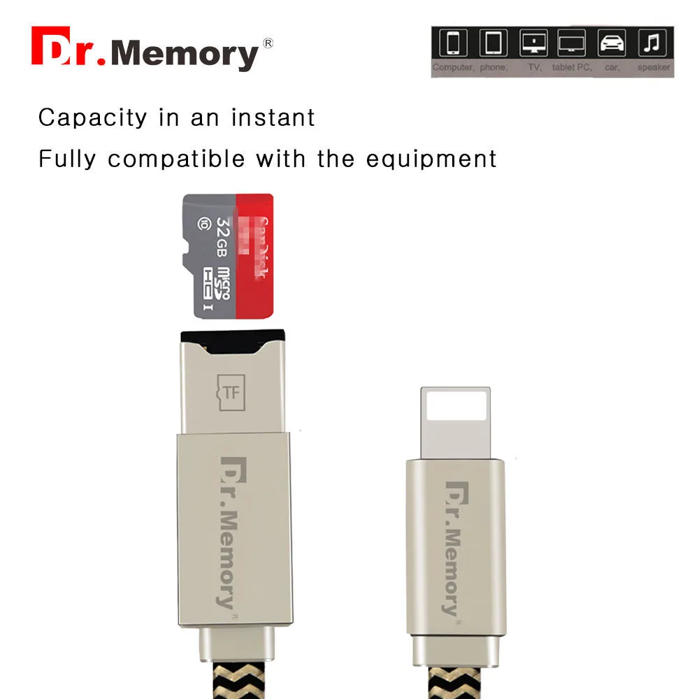 Dr.Memory For iPad/iPhone 5 5s 6s 7 7plus Micro SD Card Reader Multifunctional Charging Cable For iPhone OTG Memory Card Reader Dr.Memory For iPad/iPhone 5 5s 6s 7 7plus Micro SD Card Reader Multifunctional Charging Cable For iPhone OTG Memory Card Reader