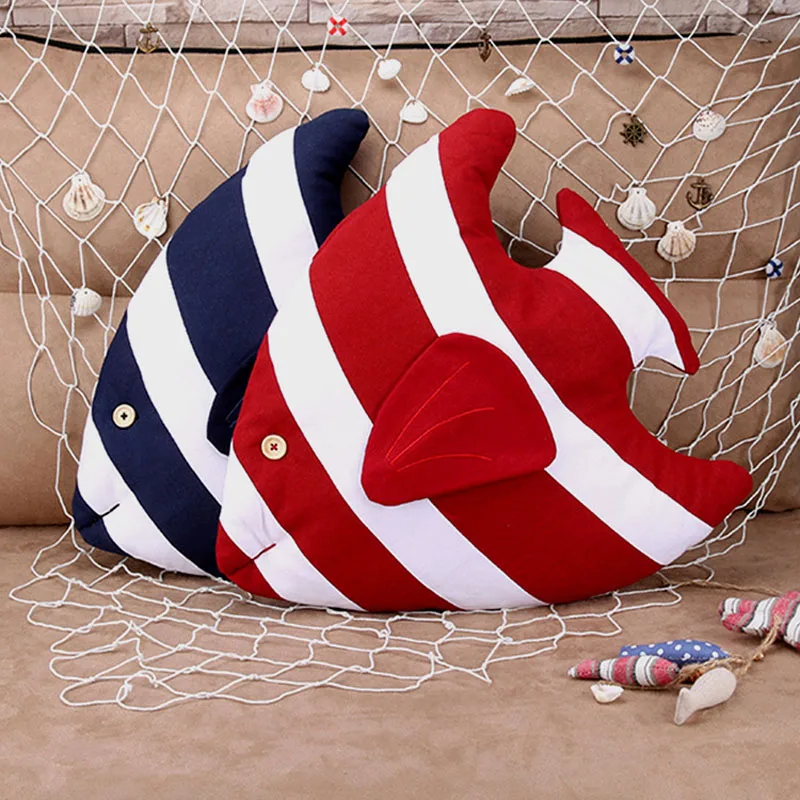 40x40cm Fish Shape Cushion Creative Mediterranean Stripes Cute For
