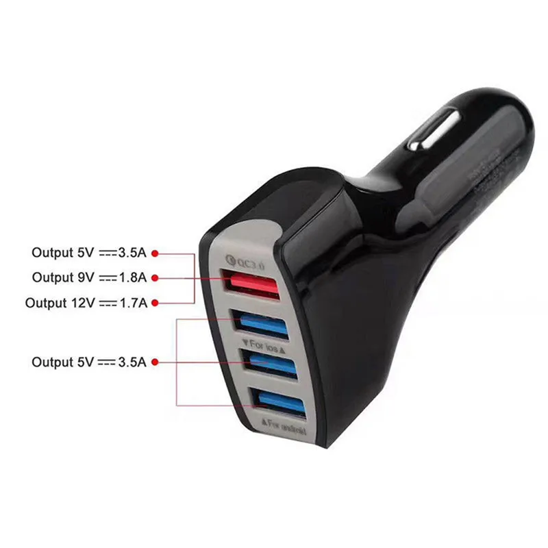 Автомобильное зарядное устройство с 4 USB портами и поддержкой быстрой