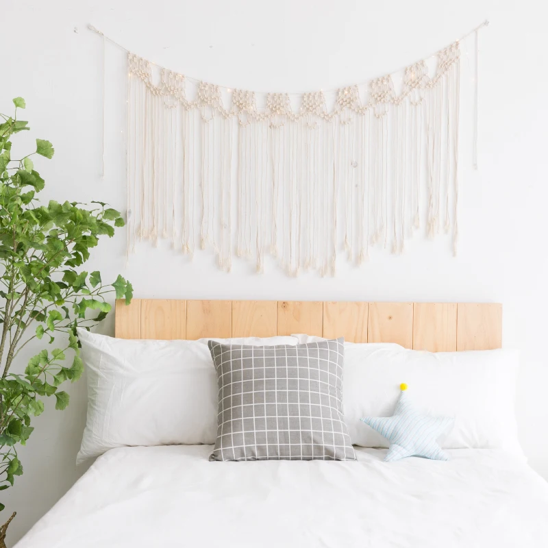 

Cilected Wedding Macrame Tapestry 58x110cm Cotton Beige Macrame Cord Wall Hanging Decor Handmade Tassel Ceremony Backdrop