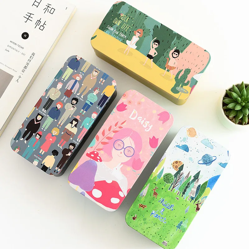 

1pcs gift stationery wholesale double storage tin box storage box compartment box desktop storage box