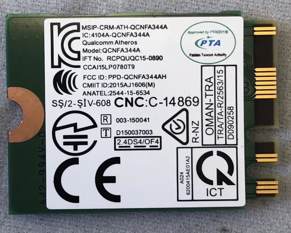 Card for qualcomm atheros qcnfa344a dual band 802 11ac ngff bluetooth 4