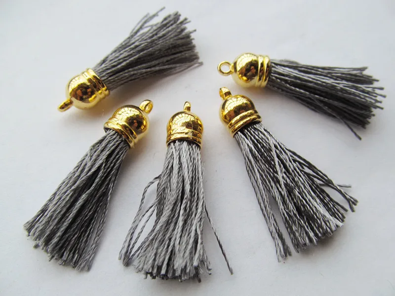 Free Shipping 100Pcs 45mm Golden Plastic Caps Handbag Tassels,DIY Accessories,Grey Silk Cord