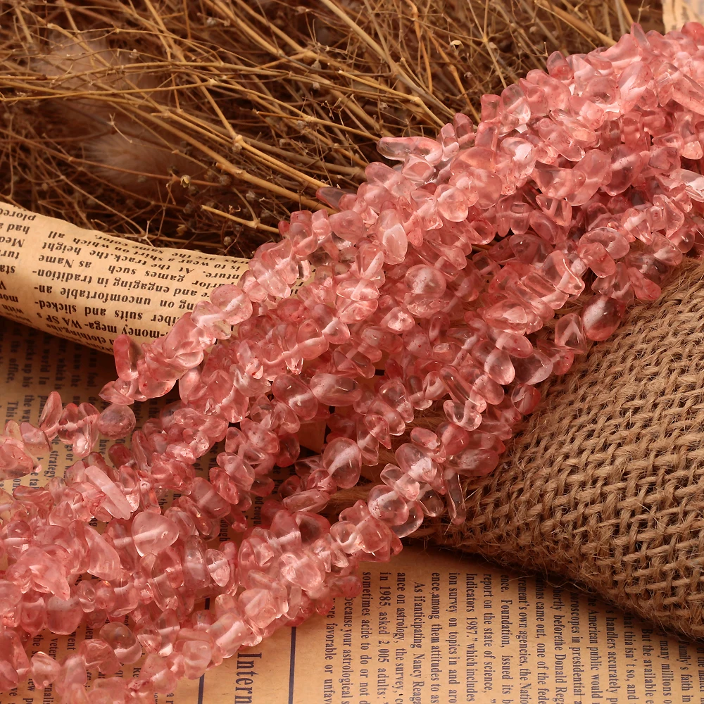 

Irregular Pink Crystal Beaded Watermelon Red Quartz Natural Stone Loose Spacer Semi Precious Beads Gravel DIY Necklace Bracelet