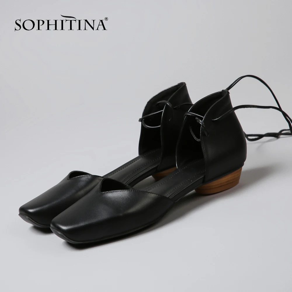 SOPHITINA/удобная обувь на плоской подошве с квадратным носком; модная Высококачественная обувь из коровьей кожи с перекрестной шнуровкой; Новинка; Лидер продаж; женская обувь на плоской подошве; O33
