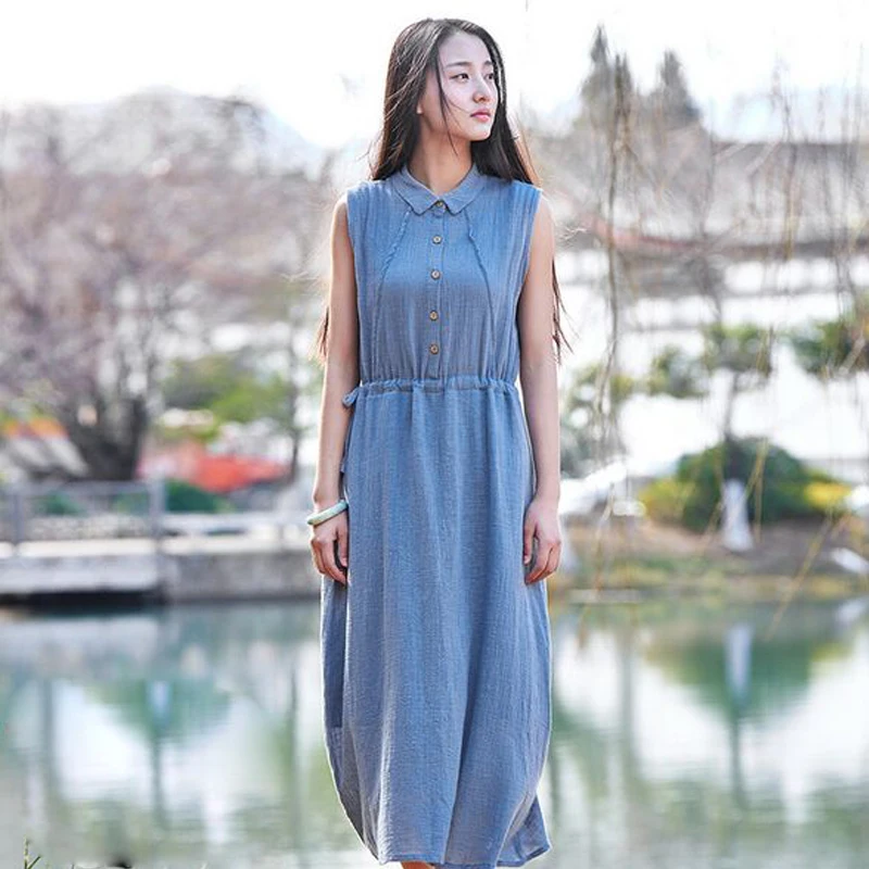 Vestidos Women Casual Summer Dresses 2016 Sleeveless Tropical Long Linen Dress Vintage Maxi 