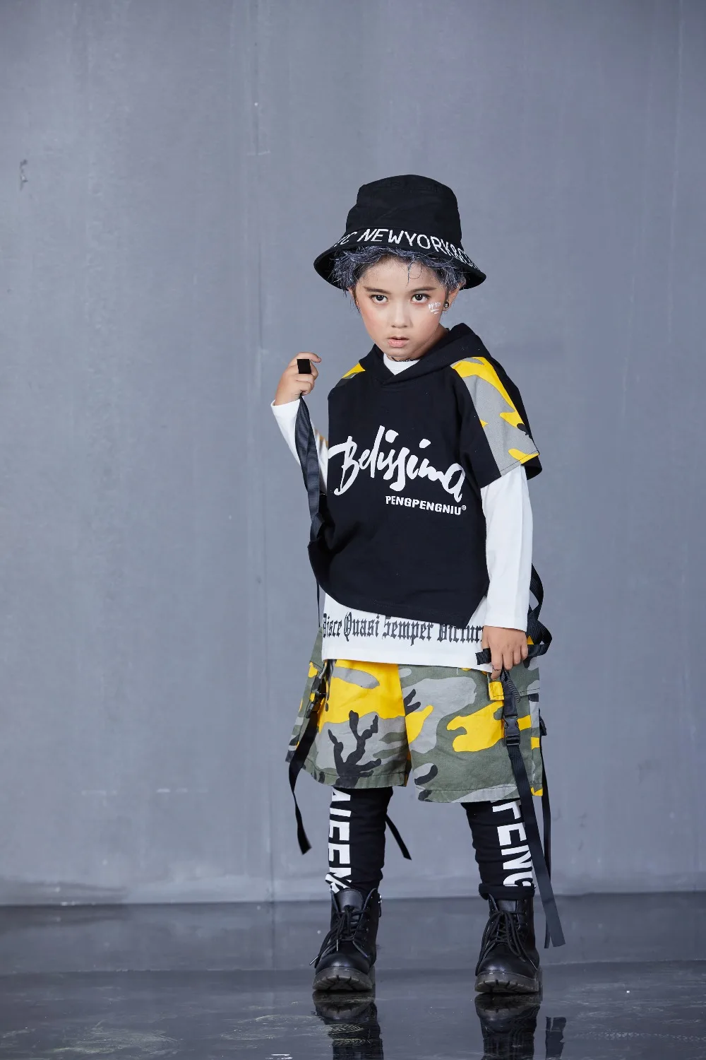 Spring Autumn Boys Girls Street Dance Clothes Suit Children's Fashion Print Performance Tracksuit Kid Hip-Hop Sportswear Outfit (71)