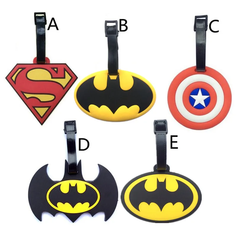 

2018 New Batman Superman Luggage Tags Captain America Silicone Girls Suitcase Handbag Label PVC Marvel Heroes Travel Accessories
