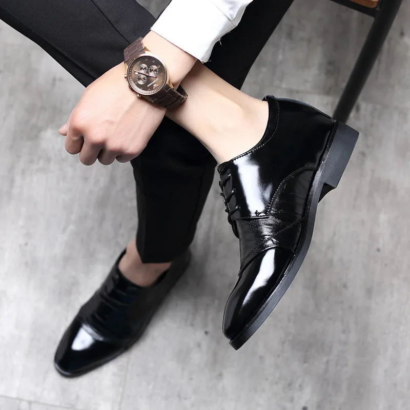 Мужские модельные туфли, визуально увеличивающие рост на 6 см; Туфли-оксфорды из спилка; цвет коричневый, черный; мужские свадебные туфли в деловом стиле; Мужские модельные туфли в деловом стиле