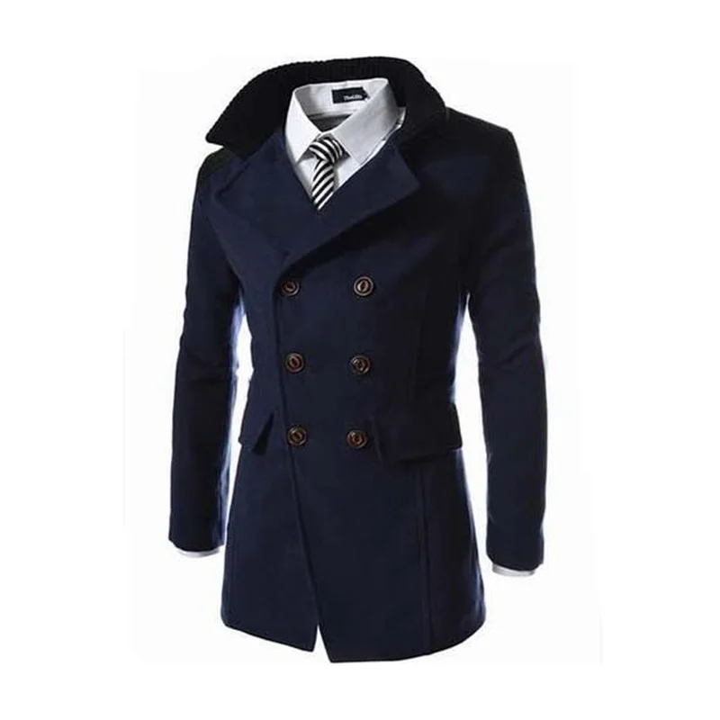 

2019 Men premium brand slim Fit Double-breasted woolen overcoat/Man warm in winter long leisure Woolen cloth jacket size S-XXL