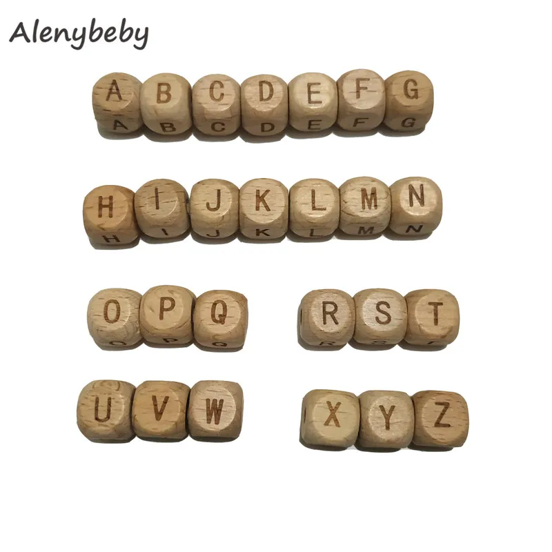 Mix letter Детские аксессуары для прорезывания зубов 100 шт. 12 мм квадратная форма бука деревянные буквы бусины Прорезыватель игрушка DIY Ювелирные изделия бусины - Цвет: Mix letter